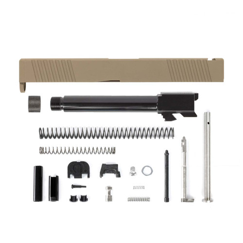 Complete G17 Compatible Slide w/ Front & Rear Serrations - FDE w/ Stainless, Black, Threaded or Non-Threaded Barrel