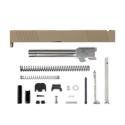 Complete G17 Compatible Slide w/ Front & Rear Serrations - FDE w/ Stainless, Black, Threaded or Non-Threaded Barrel